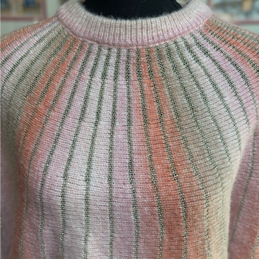 MOLLY BRACKEN PINK ORANGE STRIPED OMBRÉ PASTEL BATWING KNITTED SWEATER SZ S NWOT - Picture 3 of 10
